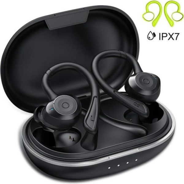 Muzili Bluetooth hörlurar IPX7 trådlösa sporthörlurar Vattentät 3D Hi-Fi stereoljud, brusreducerande CVC 8.0 Bluetooth headset 5.0