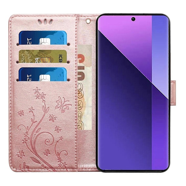Læder Wallet Case med Sommerfugl og Blomster til Samsung Galaxy S25 Edge med Rem Multicolor Rose Gold