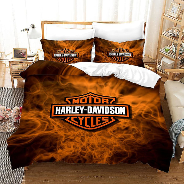 Hd26 3D-tryckt Harley-Davidson Motorcykel Täcke Överdrag Kuddfodral 2/3-delar Sängkläder Set -ES AU KING 220x240cm