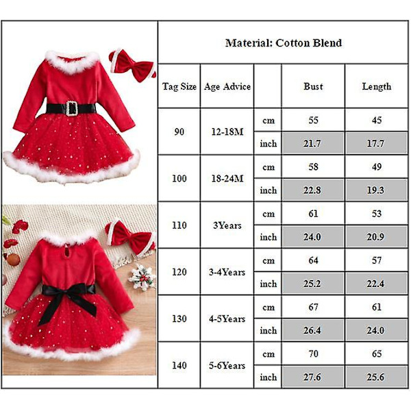 Jultomte Cosplay-dräkt för flickor 1-6 år, Festkläder, Juldräkt, Presentuppsättning 4-5Years