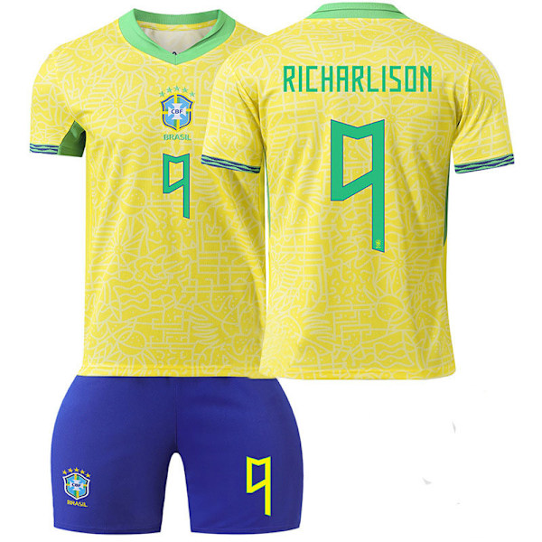 24-25 Brasil hjemmefotballdrakt kortshorts fotballuniformsett - Richarlison 22(120-130cm)