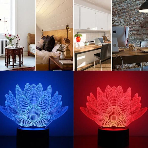 3D Lotus Zen Svart Nattlampe -h