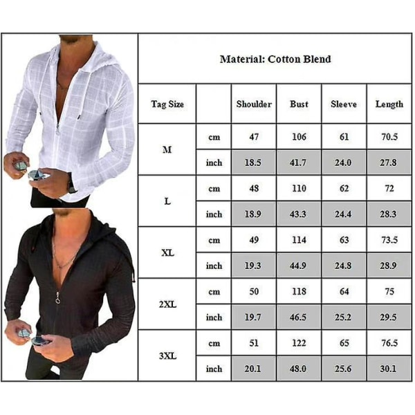 Herrar Casual Långärmad Zip Huvtröja Ytterplagg Jogging Sport Toppar White 3XL