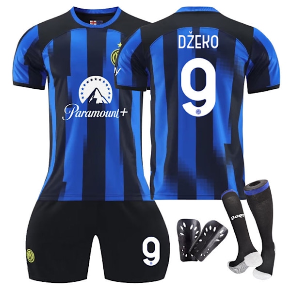 23-24 Inter Milan hjemmefotballuniform+sokk+Skinnputer-Dzeko 20(110-120cm)