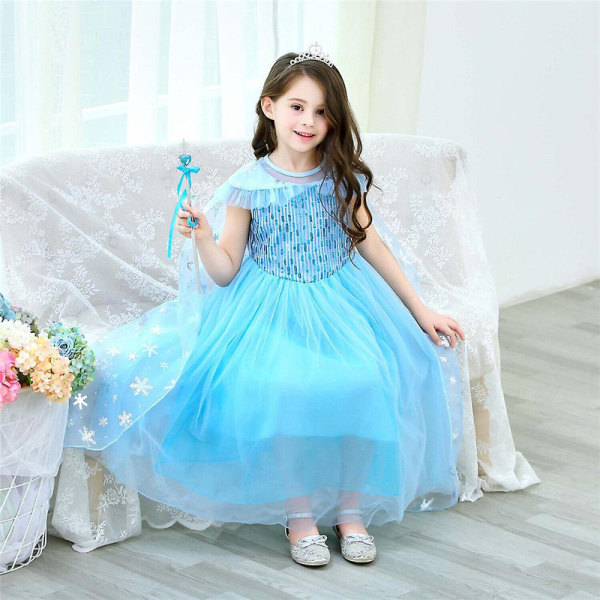 3-9 år Børn Piger Frosne Elsa Kostume Prinsesse Fancy Dress Cosplay Festkjole+tilbehør Gaver 8-9Years