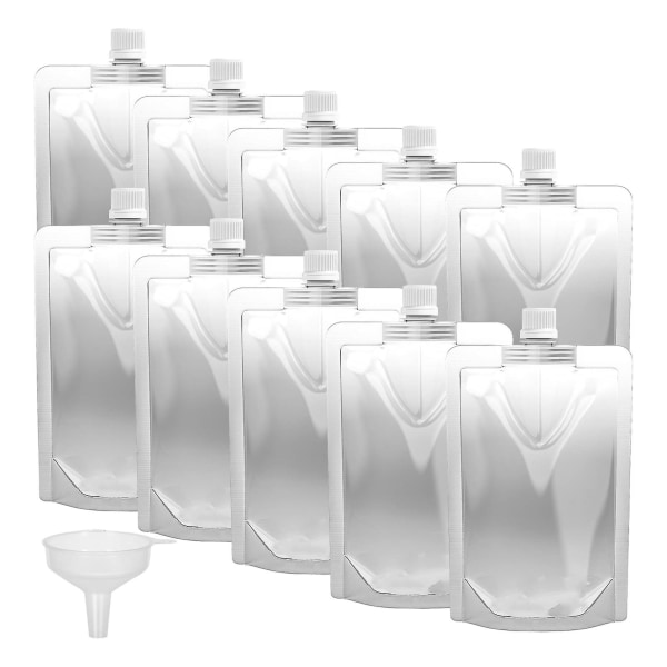 10 stk flydende pose fødevarekvalitet lækagesikker med skruelåg tud Skjulbare væskeposer med tragt til udendørs 350ml