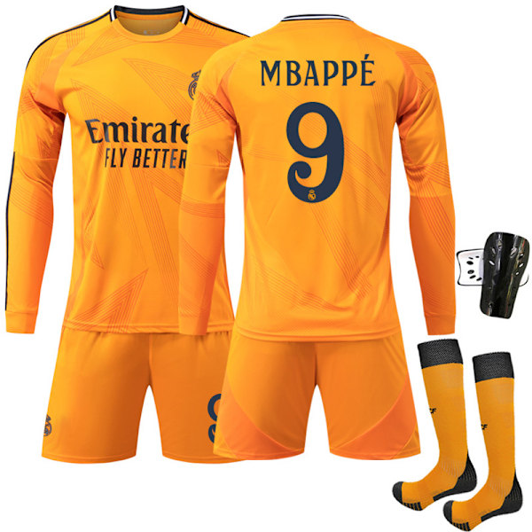 2425 Real Madrid vieras oranssi pitkähihainen jalkapallopaita Mbappe setti suojavarusteilla L(175-180cm)