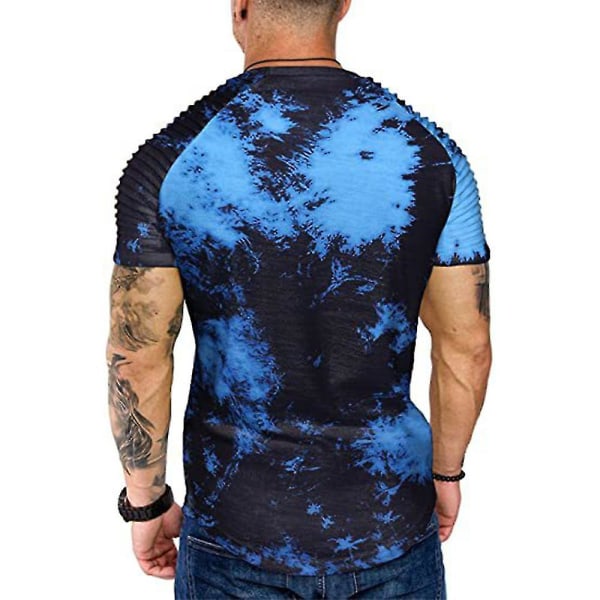 Mænds Tie Dye Kortærmet Rundhals T-shirt Sommer Tops Blue 3XL