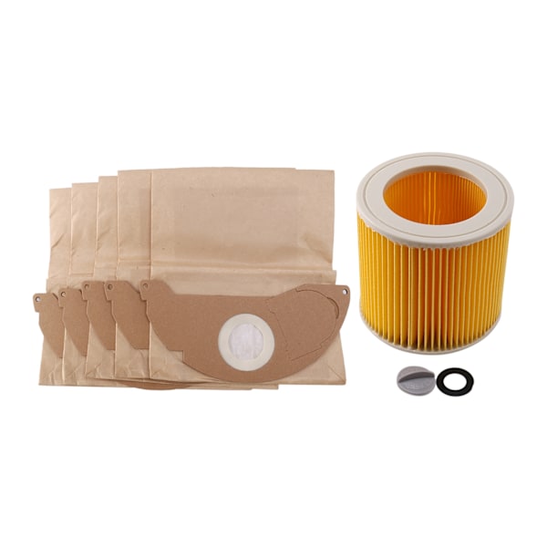 1 stk. støv Hepa-filtre + 5 stk. papirposer for Karcher støvsugerdeler, patron Hepa-filter Wd2250 Wd3.200 Mv2 Mv3 Wd3