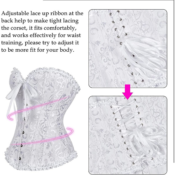 Szivyshi Kvinders Overbust Sweetheart Snøre Plastikknogler Korset Bustier Top -ge White *L