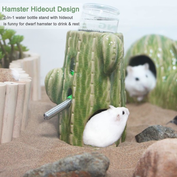 Hamstervannflaske kompatibel med glasstank, 2-i-1 justerbar hamstervannflaske 80 ml Gerbil-vannflaske med stativ, 1 stk. light green