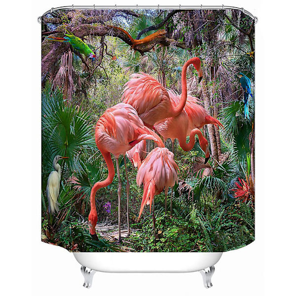 Flamingo Bruseforhæng, Vandtæt Bruseforhæng i stof til badeværelset med 12 plastikkroge - stil 1 180*180cm