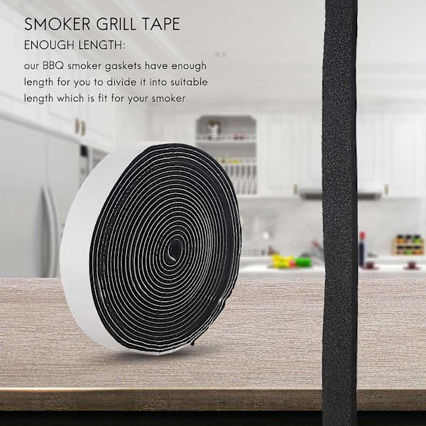 BBQ-savustajan tiiviste, itseliimautuva grillinauha, korkean lämpötilan grillin tiiviste, itseliimautuva tiiviste, 2 kpl Black