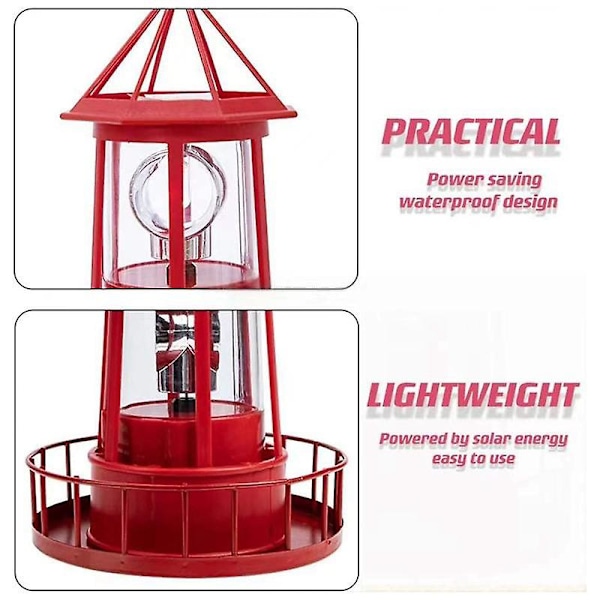 LED-solcellsdriven fyr, 360 graders roterande utebelysning A -ES Red