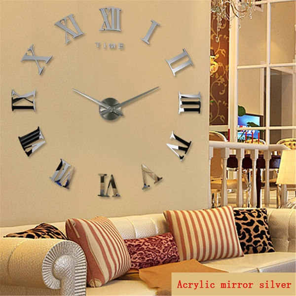 3D Stor Väggklocka DIY Akryl Spegel Klocka Dekal Överdimensionerad Klocka Klockor Europa Horloge Vardagsrum Heminredning Flera Stilar Black E 37 inch (60-90cm)