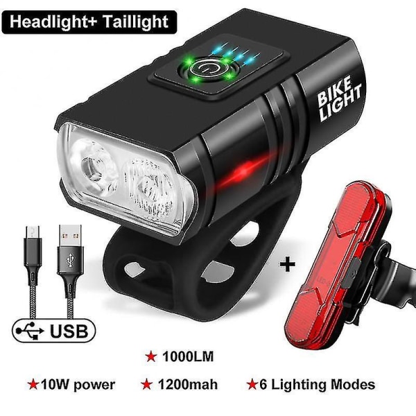 1000 Lumen Cykel Lanterne Forlygte Led Cykel Lampe Usb Genopladelig Lys Cykel -HG headlight set