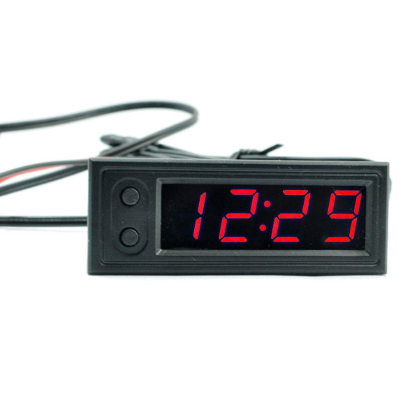 Termometer Voltmeter Bil 12v 3 In 1 Gauge Elektronisk Klocka Led Digital Display Red