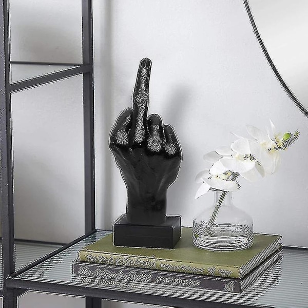 Personalisert Midtfinger-Statue Ornament Hjem Desk Dekorasjon Tilbehør Skrivebord Gest Figur Skulptur Stue Dekor -ES Black