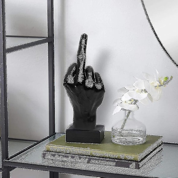 Personifierad Mellanfingerstaty Ornament Hem Desk Dekoration Tillbehör Desktop Gest Figur Staty Vardagsrum Dekor -ES Black