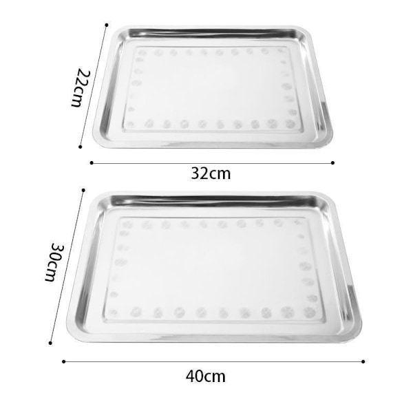 2X Rustfrit stål aflang bakke tallerken serveringsbakke sølv middag mad køkkenudstyr
