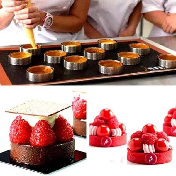 12-pack tårtringar i rostfritt stål, perforerad tårtmoussering, form, rund tårtbakning 6 cm