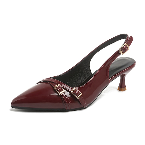 Fashionable spidse høje hæle, elegante dekorative spænde høje hæle, sort. Bourgogne dame stilet hæl sko Burgundy 36