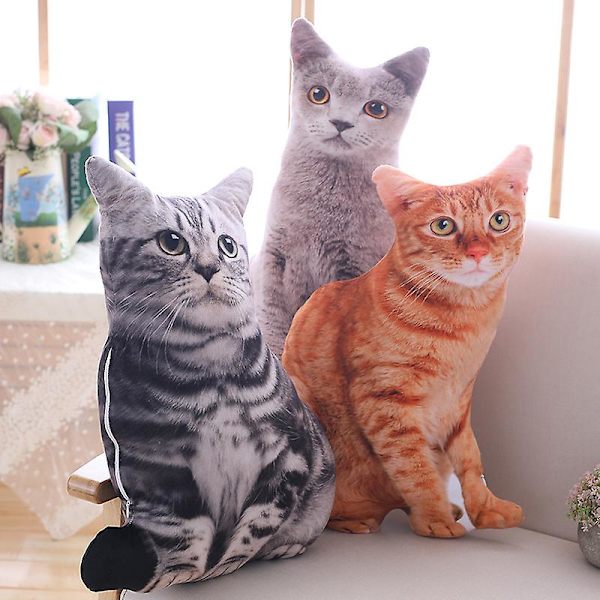 Kreativ 3D-simulerad kattkudde Plyschleksak Kattformad docka Söt Meow Födelsedagspresent -ES Grey cat