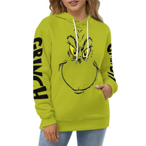 Plus Size Julgrinch Tryckad Hoodie för Vuxna Grön Monster Huvtröja Casual Toppar Presenter 5XL