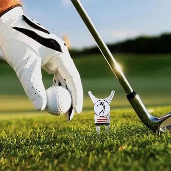 Sinknap Golf Fork U-Muotoinen Monitoiminen Kannettava Pitch Mark -Korjausväline Pallomerkki Golfsporttiin Silver