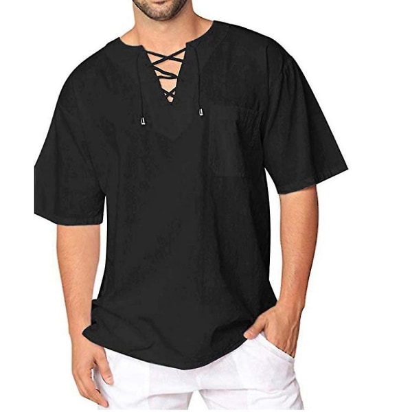 Kortærmede mænds T-shirt Sommer Casual V-hals toppe Black M