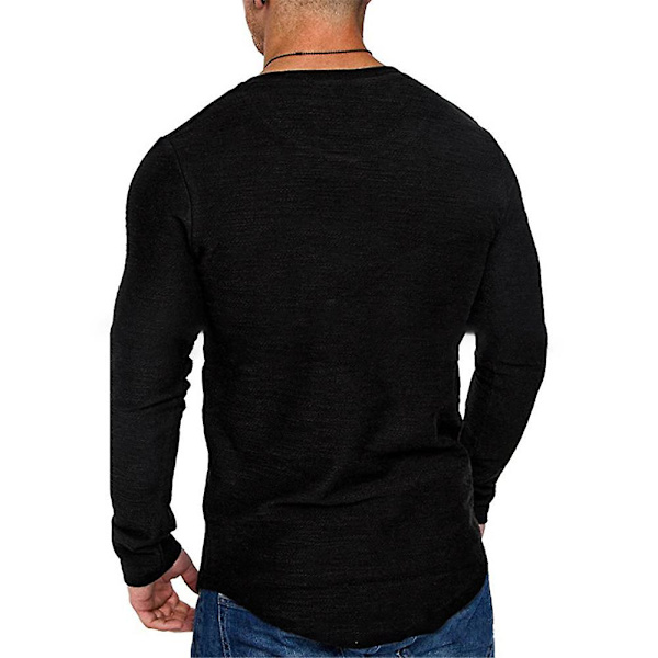 Herrar Toppar Solid Crew Neck Långärmad T-shirt Sport Toppar Black S