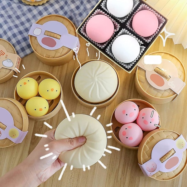 Dumpling Stressboll Fidget Leksak, Dumpling Squishy Stressboll Ångad Fylld Bulle Klämma Stressavlastande Leksak, Degbullar Squishy Dumpling Fidget