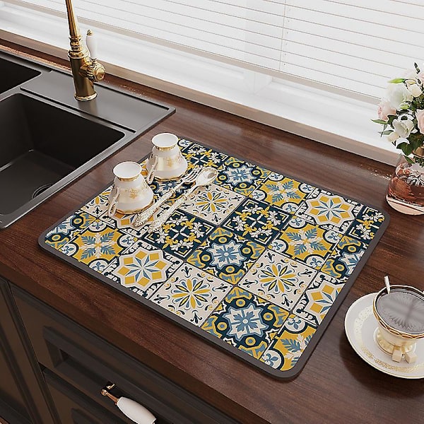 Super Imuva Superabsorbentti Antislip Suuri Keittiön Imuva Valutusmatto Kahvi Astian Kuivausmatto Nopea Kuivaus Kylpyhuoneen Valutuslevy Astiamatto Retro flower 40x50cm