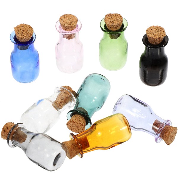 9stk Små glassflasker Miniglasskrukker med korkpropp for gjør-det-selv kunsthåndverk Assorted Color 3X1.25CM