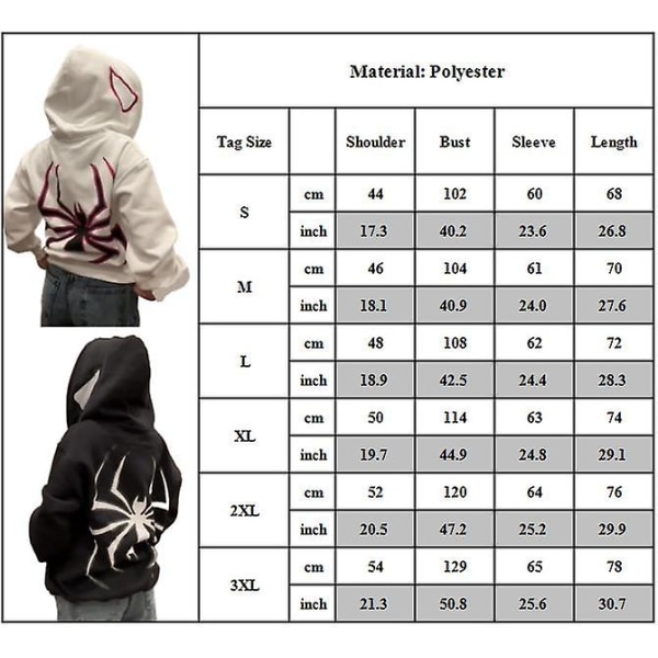 Mænd Kvinders Hoodie Løstsiddende Hip Hop Punk Edderkop Trykt Hættetrøje Trøje Topper White 3XL