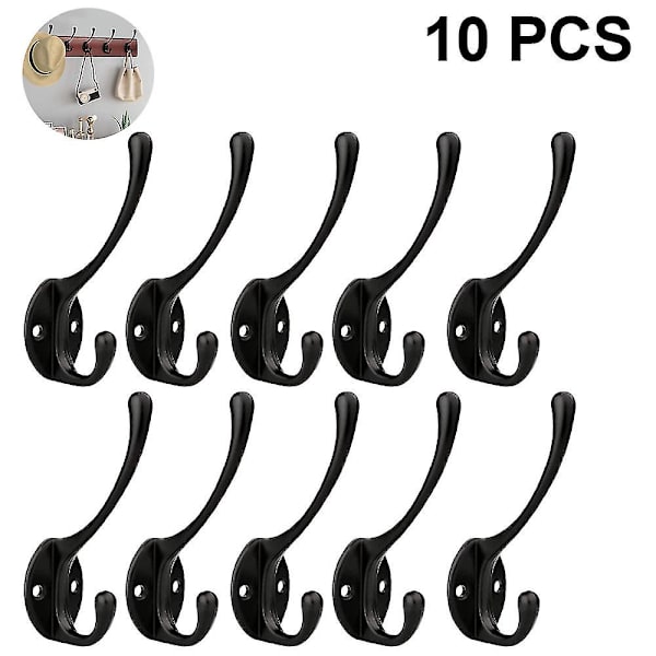 10 Pack Rustic Coat Koukut Seinäasennettu Heavy Duty Double Hooks Retro hg Black