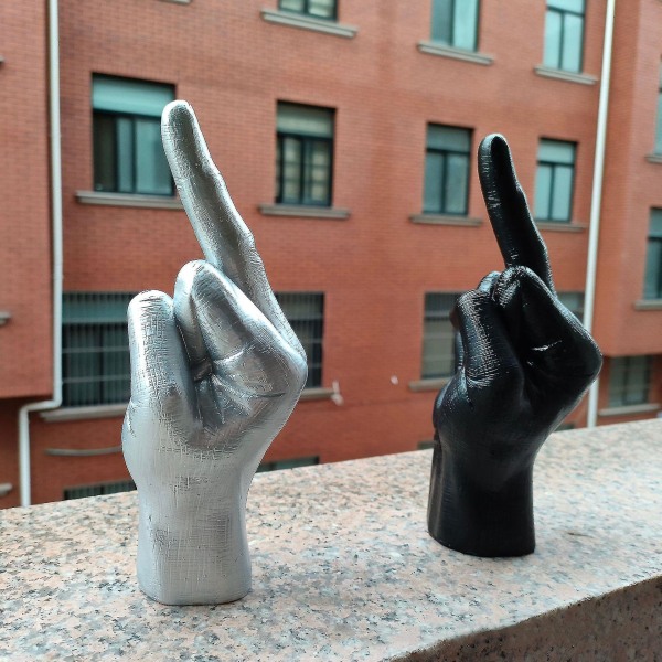Personlig Langfinger Statue Ornament Hjem Skrivebord Dekor Tilbehør Skrivebord Gest Figur Skulptur Stue Dekor -ES Silver
