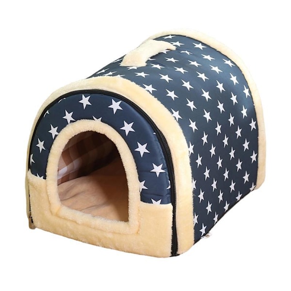 L Størrelse Dyrehule Kennel Blød Igloo Senge Hule Kat Hvalpe Seng Varmt Pude Fold - Blå Stjerner L