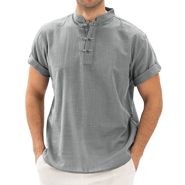Herre sommer afslappet kortærmet retro almindelig skjorte toppe Grey S
