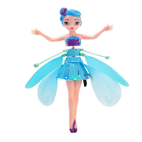 LED Magic Flyvende Fe Prinsesse Dukke Fjernbetjening Flyvende Legetøj USB Opladning Kompatibel Med Børnegaver -ES Blue