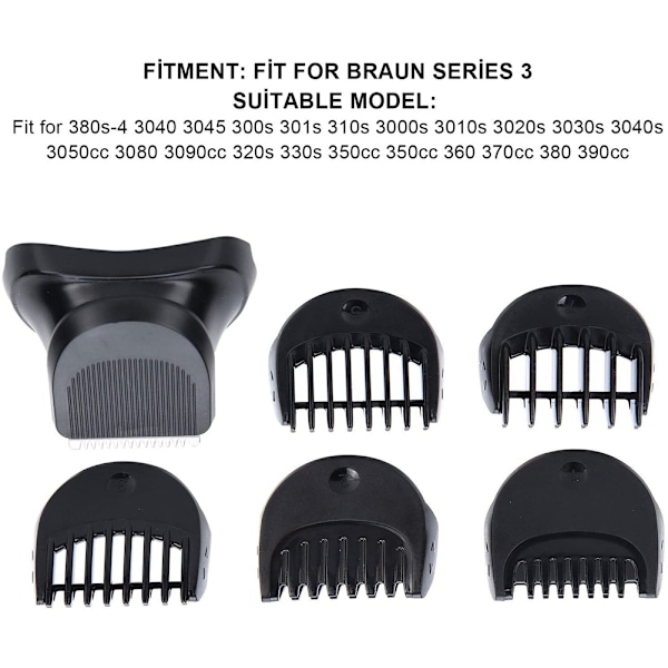 Skäggtrimmerhuvud, Ersättningsrakhuvud med 5-delars 1/2/3/5/7 mm Guidekammar Trimmersats för Braun Series 3