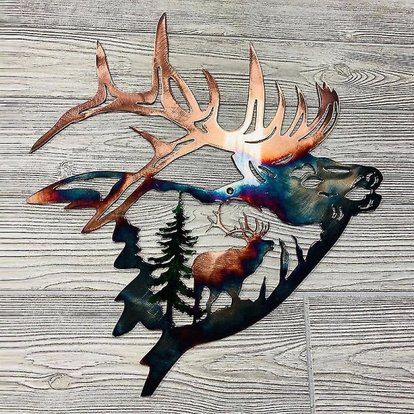 Metall veggdekor, elg hjort metall vegg kunst Skulptur Silhouette Craft -ES RIGHT 330X350mm