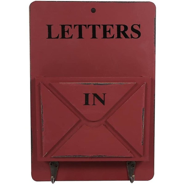 Træpostkasse brevstativ Postsortering Opbevaringsboks nøglekroge stående holder (mørkerød)