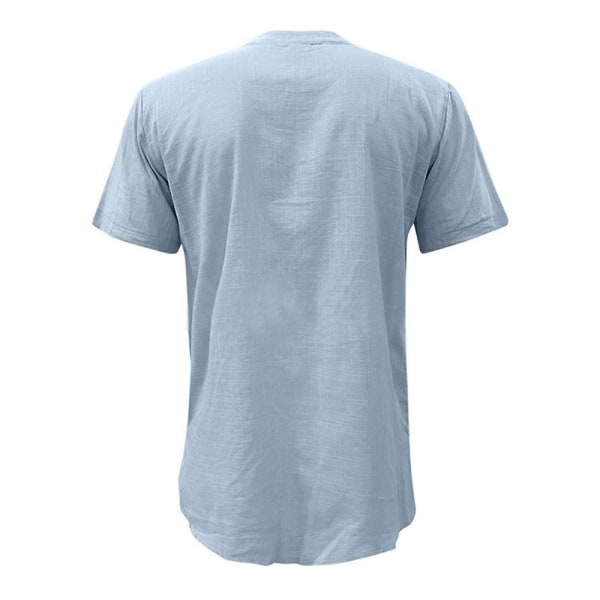 Herrar Toppar Enfärgad Kortärmad Knapp V-Hals Sommar Casual T-shirt Blue M
