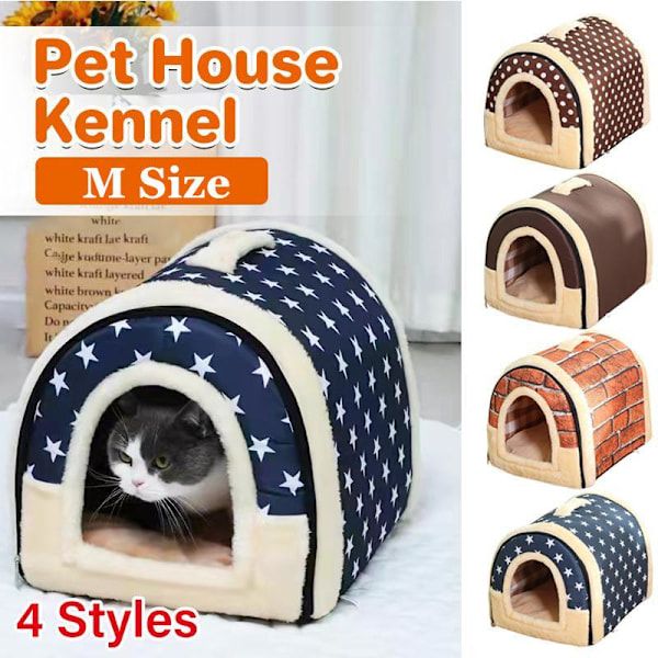 M Størrelse Dyrehus Kennel Blød Igloo Senge Hule Kat Hvalpe Seng Varmt Pude Fold M