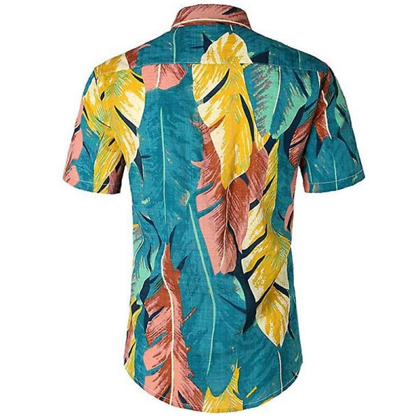 Herre Hawaii Beach Shirt Summer Short Sleeve Button Up skjorter Topper Blue Leaves S
