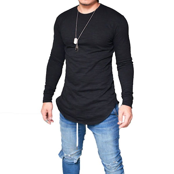 Miesten topit pitkähihainen tavallinen T-paita Black 2XL