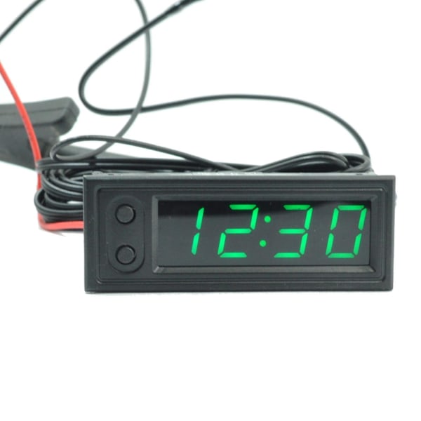 Termometer Voltmeter Bil 12v 3 I 1 Gauge Elektronisk Ur Led Digital Display Green