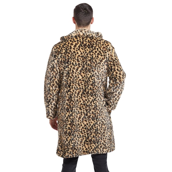 Allthemen Leopard Print plysch mellanlång rak kappa för män Yellow 2XL