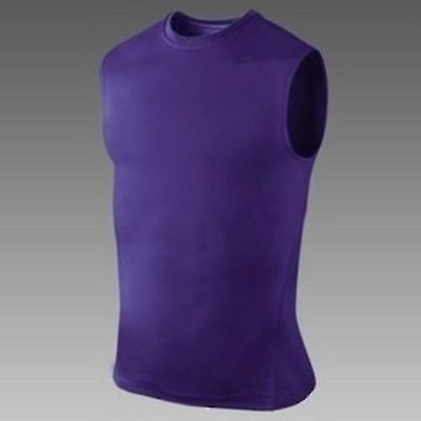 Mænds Base Layer Vest Ærmeløs T-shirt Gym Sport Tank Tops Purple XL